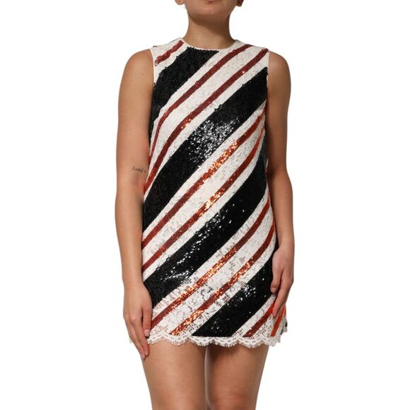 Dolce & Gabbana Sequin Lace Stripe Dress Women Multicolor Dresses